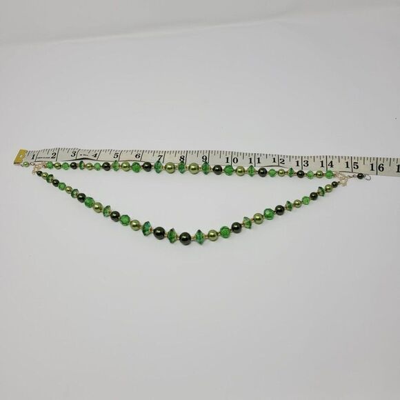 Vintage 80s Double Strand Choker Necklace‎ Green Gold Beaded Multi-strand - Picture 6 of 14